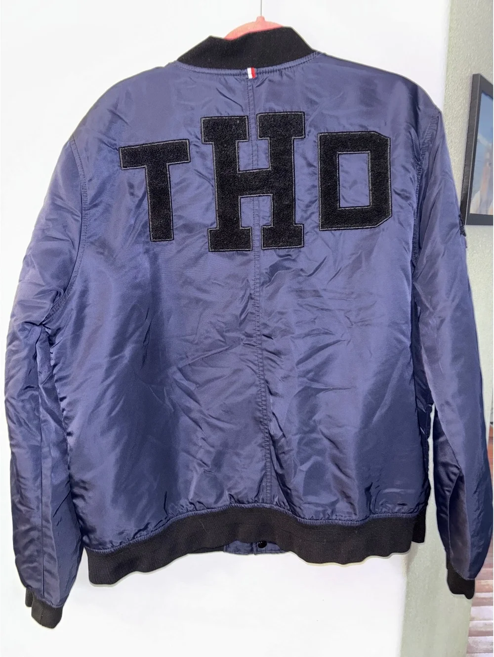 Tommy Hilfiger Crest Patch Relaxed Satin Bomber Jacket Navy XL